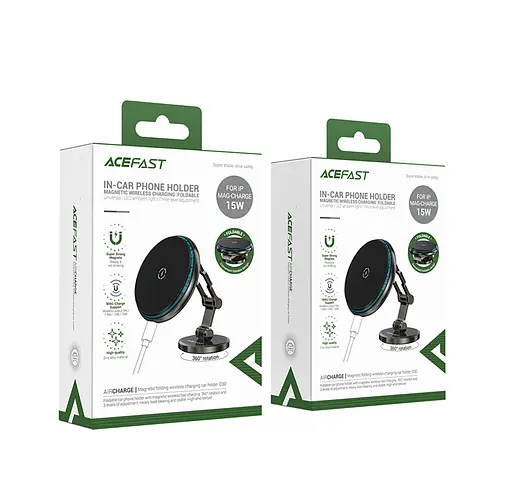 Автодержатель для телефона с БЗП Acefast D30 magnetic folding wireless charging car holder черный - фото 2