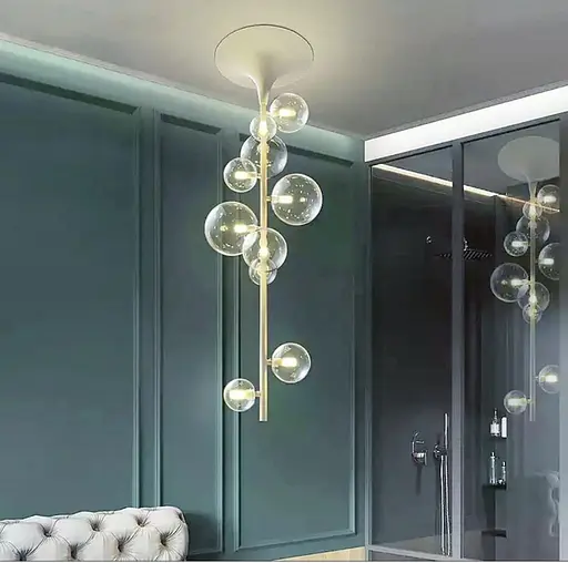 Оригінальна люстра в видовженому білому корпусі з прозорими плафонами Line.F CA 15-10 - фото 1