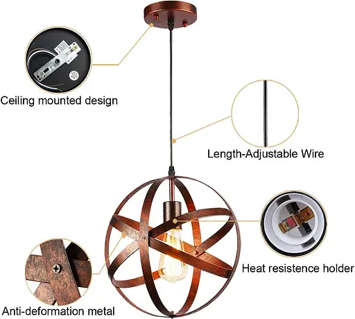 Винтажный подвесной светильник LIUSUN LIULU сферический - фото 2