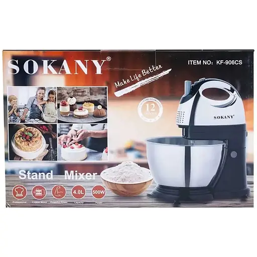 Стаціонарний міксер тістоміс Sokany KF-906CS з металевою чашею 4л 500Вт Чорний з сірим - фото 5