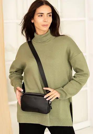 Жіноча шкіряна сумка поясна/кроссбоді Holly чорна - фото 2