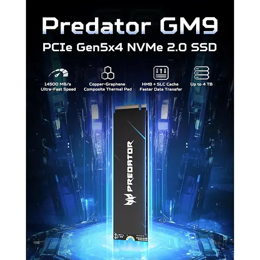 Накопитель SSD Acer Predator m.2 NVMe 4TB GM9 PCI Express 5.0 x4 (BL.9BWWR.138) - фото 4