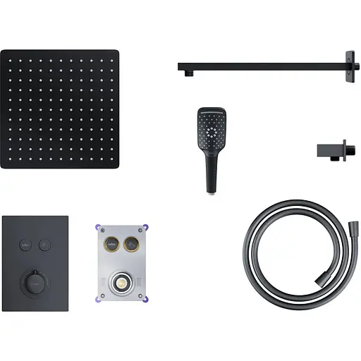 Душова система прихованого монтажу Corsan Plomeria black + BOX з термостатом 646994, Чорний матовий - фото 1