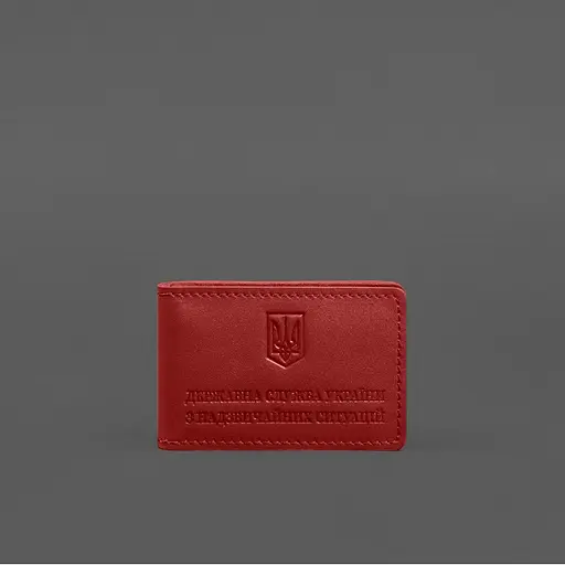 Кожаная обложка на удостоверение ГСЧС с карманом красная - фото 7