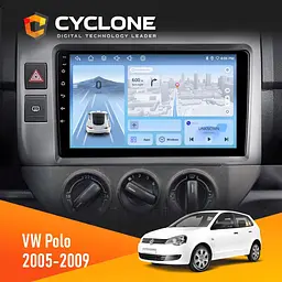 Штатна магнітола Volkswagen Polo 2005-2009 Cyclone C9-012 4x64, DSP, 4G Cyclone (НФ-00008069)