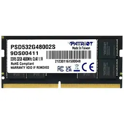 Модуль пам'яті для ноутбука SoDIMM DDR5 32GB 4800 MHz Patriot (PSD532G48002S)