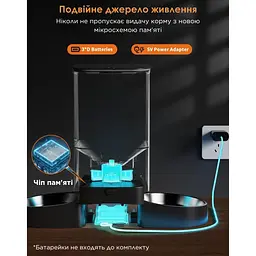 Автоматична годівниця для котів HoneyGuardіan S305D 5 л Wi-Fi з двома мисками, чорний - мініатюра 5