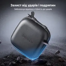 Футляр для мелких гаджетов UGREEN LP128 кейс для наушников ударопрочный и влагостойкий с карабином для крепления к сумке или рюкзаку внутренний сетчатый карман на молнии жёсткий корпус EVA с мягкой внутренней подкладкой внешний размер 80 × 80 × 40 мм чёрный (40816) - миниатюра 5