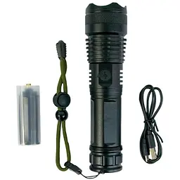 Ліхтарик X-Balog BL-X71 P50 ручний акумуляторний, чорний, світлодіодний, USB-зарядка, Zoom-фокус, 5 режимів