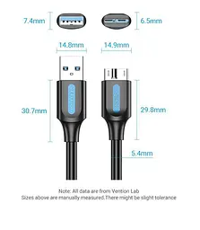 Кабель Vention 0.25м USB 3.0 - Micro USB Type-B 5 Гбіт/с 5V/3A USB 3.0 A на Micro-B для Жорских Дисків Чорний (COPBC) - мініатюра 9