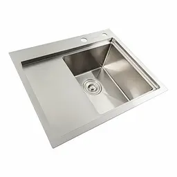 Кухонна мийка нержавійка 58x48 R Platinum Handmade (два отвори, круглий сифон 3,0/0,8), Нержавіюча сталь - мініатюра 4