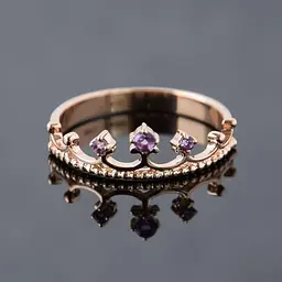 Каблучка корона з червоного золота з аметистами 18.5 K-0095