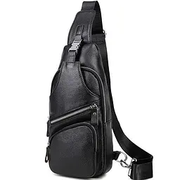 Сумка-слінг чоловіча на плече 17х32х7 шкіряна для міста TIDING BAG MK16094 чорна 17 см