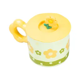 Чашка керамічна Happy Life Flowers із кришкою зелена 300 мл HP7196GR - мініатюра 3