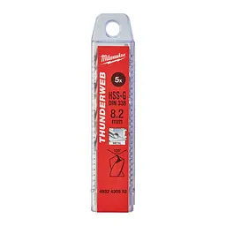 Свердло по металу THUNDERWEB HSS-G MILWAUKEE DIN338, діаметр 8,2x117х75мм, (5шт), пластикова коробка