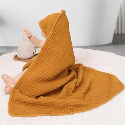 Дитячий рушник з капюшоном Lovely Svi органічна бавовна (муслін) – 80 x 80 см, від 0 до 2 років Жовтий (1901255) - мініатюра 3