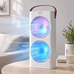 Настільний вентилятор Double-ended Spray Fan 1200 мАг / Акумуляторний портативний вентилятор з пультом та LED-підсвічуванням - мініатюра 5