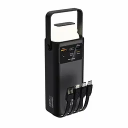 Павербанк ACL PW-112 Adventure 30000 мА·год 22.5W Power Bank зі швидкою зарядкою PD 20W/QC 3.0, вбудованими кабелями та LED-світильником Чорний (UFTPW-112)