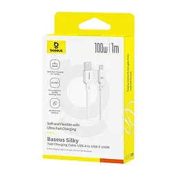 Дата кабель Baseus Silky Series OS Fast Charging USB to Type-C 100W (1m) (P10377703) Moon White - мініатюра 5