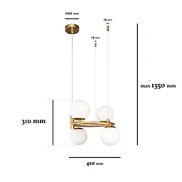Люстра стельова Levistella 7521011-4 BRZ+WH, E27, 4 плафона, метал, скло, сучасний стиль - мініатюра 3