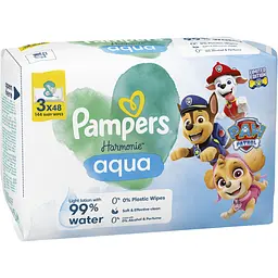 Дитячі вологі серветки Pampers Harmonie Aqua Щенячий Патруль 144 шт. (3 уп. по 48 шт.)