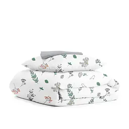 Дитяча постільна білизна в ліжечко WILDFLOWERS, білий (FoliageBirds_Grey_140)