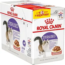 Набір вологий корм  для дорослих стерилізованих кішок Royal Canin Sterilised Sauce шматочки в соусі 1.02 кг (12 шт. х 85 г)