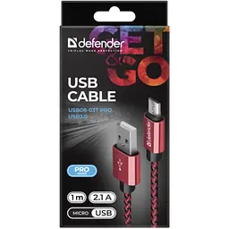 Дата кабель USB 2.0 AM to Micro 5P 1.0m USB08-03T red Defender (87801) - мініатюра 4