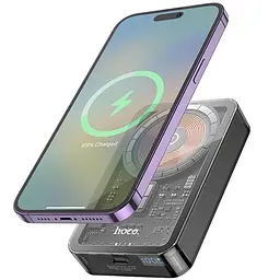 Магнітний акумулятор портативний Hoco Q14A Ice Crystal 10000 мА·год magnetic MagSafe чорний - мініатюра 2