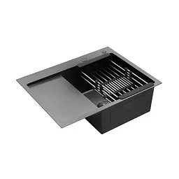 Кухонна мийка Kroner KRP Schwarze - 6350RHM PVD (3.0/1.0 мм) CV031323, Чорний - мініатюра 4