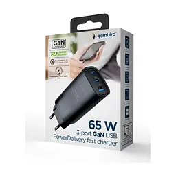 Зарядний пристрій Gembird USB-A + 2xType-C (PD18W + QC3.0 27W) black (TA-UC-PDQC65-01-BK) - мініатюра 5