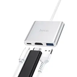 Концентратор HOCO USB-C to USB3.0+HDMI+PD HB14 Silver (6931474725790) - мініатюра 7