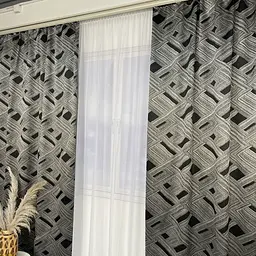 Жакардові штори "геометрія" чорного кольору 2шт. 150х270 з білим шифоновим тюлем 400х270, на тасьмі ALBO pbe0052576 - мініатюра 5