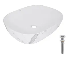 Раковина накладна Qtap Aquarius, Marble, прямокутна, з донним клапаном QTAQA188MR49782