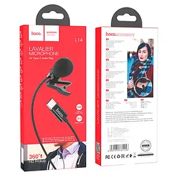 Мікрофон петличний Hoco L14 Type-C (2m) Black - мініатюра 6