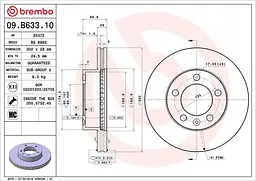 Диск гальмівний передній вентильований Opel Movano B, Nissan Nv400 10-25р Brembo (09.B633.10)