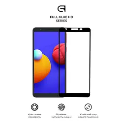Захисне скло для Samsung Galaxy A01 Core (A013), Full Glue HD, 2.5D, повністю прозоре, на весь екран, глянцеве, загартоване 9H, повне проклеювання по всій поверхні, з чорною рамкою, протиударне, кришталево чітке зображення, ArmorStandart (ARM58299) - мініатюра 2