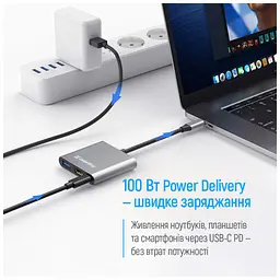 Концентратор ColorWay USB-C 3-in-1 USB 3.0 + HDMI 4K + USB-C PD100W (CW-HUB08) - мініатюра 7