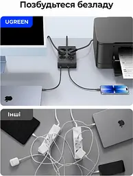 Мережевий фільтр із USB-заряджанням UGREEN S652 1,5 м подовжувач 6 розеток Schuko 2×USB-C + 2×USB-A навантаження розеток до 3680 Вт USB сумарно до 65 Вт USB-C1 PD 3.0 PPS до 65 Вт при окремому використанні із загальним вимикачем із захисними шторками розеток з можливістю настінного кріплення розетки під кутом 45° темно-сірий (55286) - мініатюра 11