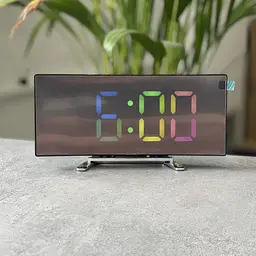 Годинник настільний з термометром нічник c RGB підсвічуванням електронний дзеркальний LED годинник з будильником - мініатюра 10
