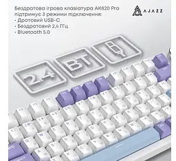 Бездротова механічна ігрова клавіатура Ajazz AK-820WP PRO White-Purple RGB Flying Fish Switch Hot-Swap 2.4G/Bluetooth/USB - мініатюра 6