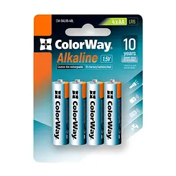 Батарейка ColorWay AA LR6 Alkaline Power (лужні) x4 blister (CW-BALR06-4BL)