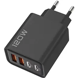 Зарядний пристрій із двома USB-портами, 120 Вт, 2 USB+2PD, чорний