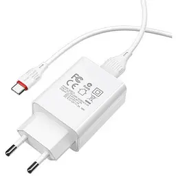 Зарядний пристрій Borofone BA21A Long jorney QC3.0 single USB 3 A with Type-C cable біле - мініатюра 2