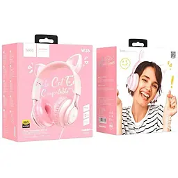 Навушники Hoco Cat ear headphones with mic W36 блакитні - мініатюра 3