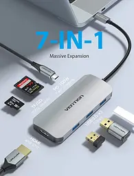 Usb-хаб Vention Usb-C to HDMI / Usb 3.0x3 / SD / TF / PD Docking Сірий 0.15M Aluminum Alloy Type - мініатюра 3