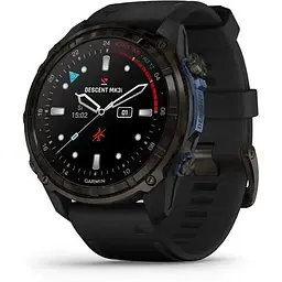 Смарт-годинник Garmin Descent Mk3i 51 мм корпус сірий карбон титановий DLC з чорним силіконовим ремінцем