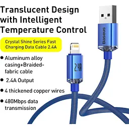 Кабель Baseus Crystal Shine Series Fast Charging Cable USB to Lightning 2.4A 2m CAJY000103 Blue - мініатюра 4