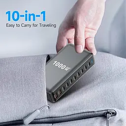 Мережева зарядна станція ILEPO 1000W на 2 USB+8 Type-C мультизарядний пристрій потужний блок живлення Black (19340) - мініатюра 7