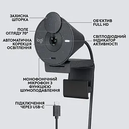 Веб-камера Logitech Brio 300 FHD Graphite (960-001436) - мініатюра 6